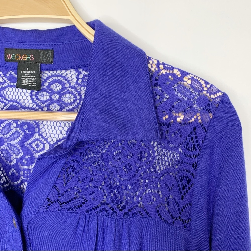 Weavers Blue 3/4 sleeve Button Down Blouse Large - Picture 3 of 4